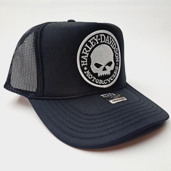 Harley Davidson Embroidered Patch Foam Trucker Mesh Snapback Cap Hat Willie G - Picture 4 of 5